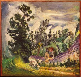 Landschaft mit Mädchen und Ziege